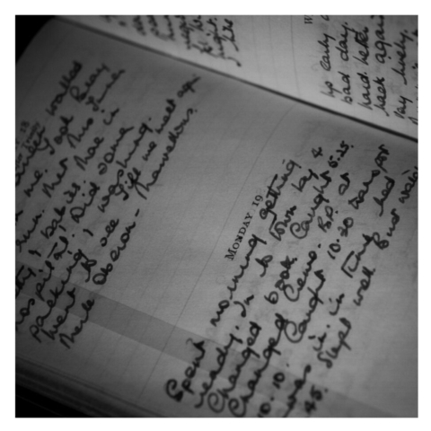 Wartime diary open at the page entry 'Monday 19'