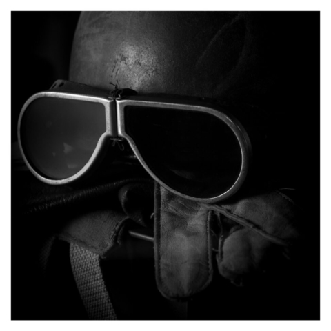 A close up of goggles on a motorcycle helmet