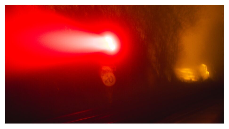 Red light railway signal at Craven Arms Station
