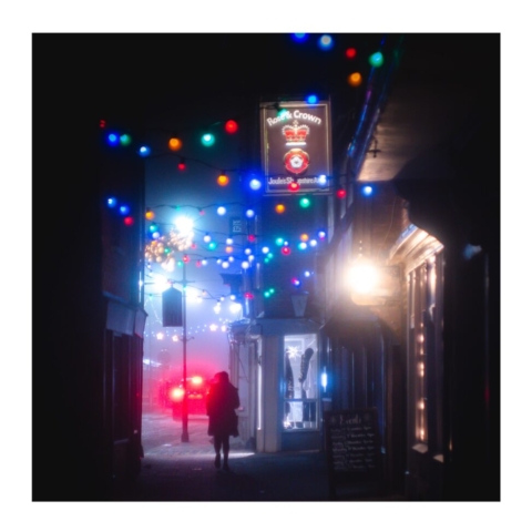 Christmas lights outside the Rose and Crown Pub, Church Street, Ludlow