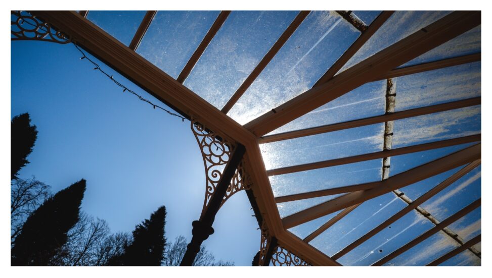Sunnycrofts veranda against a blue sky