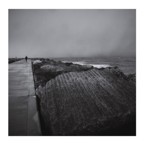 Aberaeron Costal Defence Scheme - breakwater on stormy weather