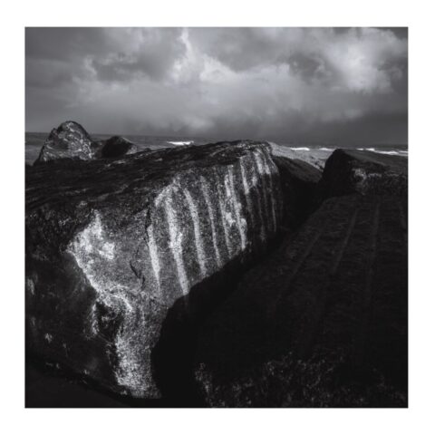 Aberaeron Costal Defence Scheme - rock armour boulder in stormy weather